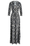 Leopard Print Casual Print Bandage Hollowed Out Patchwork O Neck Straight Dresses