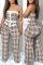 Apricot Sexy Casual Print Buttons Strapless Regular Jumpsuits