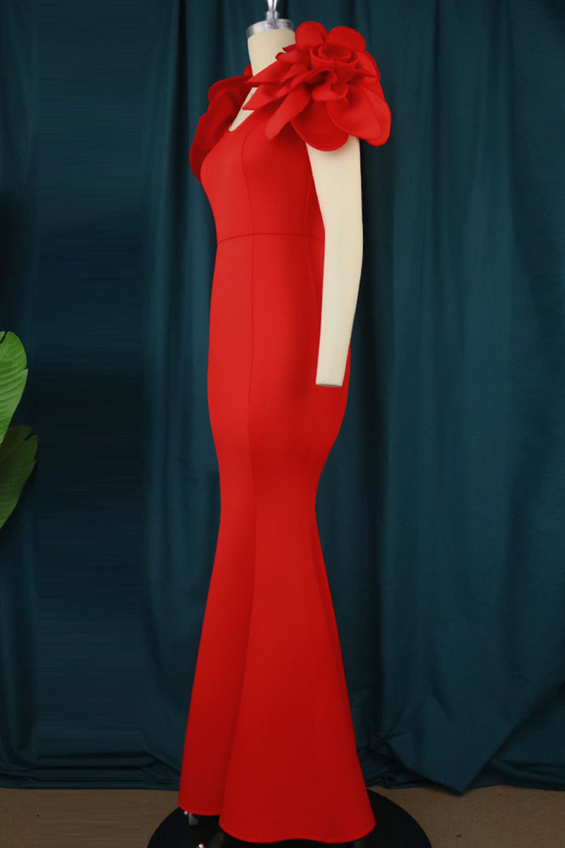 Elegant Beading Patchwork Long Sleeve Red Dress