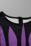 Purple Sexy Striped Print Patchwork O Neck A Line Dresses