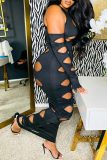 Black Sexy Party Solid Hollowed Out Dresses