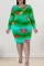 Red Sexy Print Hollowed Out Patchwork O Neck Pencil Skirt Dresses