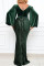 Ink Green Sexy Formal Patchwork Slit V Neck Long Sleeve Plus Size Dresses
