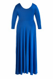 Blue Casual Solid Patchwork Fold V Neck A Line Plus Size Dresses