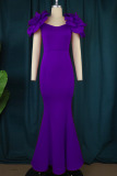 Purple Elegant Solid Patchwork Appliques V Neck Evening Dress Dresses