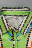 Green Fashion Casual Print Basic Turndown Collar Long Sleeve Two Pieces