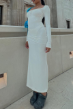 White Casual Solid Patchwork Square Collar Pencil Skirt Dresses