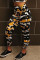 Orange Casual Camouflage Print Patchwork Skinny High Waist Pencil Trousers