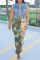 Army Green Casual Camouflage Print Patchwork Regular High Waist Trousers