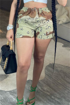 Camouflage Casual Camouflage Print Patchwork Regular High Waist Shorts