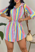 Colour Casual Daily Striped Print Shirt Collar Shirt Dress Dresses