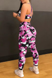 Pink Casual Camouflage Print Patchwork Skinny High Waist Pencil Trousers