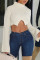Cream White Sexy Casual Solid Patchwork Turtleneck Tops