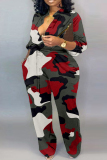 Camouflage Casual Camouflage Print Patchwork Turndown Collar Plus Size Jumpsuits