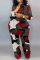 Red Casual Camouflage Print Patchwork Turndown Collar Plus Size Jumpsuits