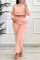 Orange Pink Casual Solid Patchwork O Neck Long Sleeve Two Pieces