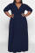 Blue Fashion Casual Solid Basic V Neck Long Dress Plus Size Dresses