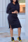 Black Casual Solid Patchwork Slit Hooded Collar Long Sleeve Dresses