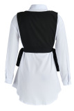 White Casual Simplicity Solid Patchwork Buckle Turndown Collar Long Sleeve Two Pieces