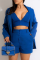 Blue Casual Solid Patchwork Turndown Collar Long Sleeve Three Pieces