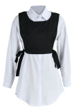 White Casual Simplicity Solid Patchwork Buckle Turndown Collar Long Sleeve Two Pieces