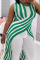 Green Casual Daily Striped Hollowed Out Tops