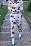 White Casual Printed Two-piece Pants Set