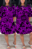 Purple Fashion Casual Cartoon Printed Loose Dress