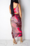 Red Sexy Fashion Patchwork HOLLOWED OUT Print Regular Two-Piece Dress