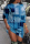 Blue Casual Daily Print Patchwork O Neck Long Sleeve Dresses