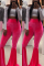 Rose Red Fashion Casual Velvet Solid Flared Trousers