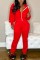 Red Casual Fashion Hooded Zipper two-piece Set