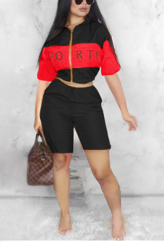 Black Fashion Sexy Print Patchwork Straight Two-Piece Short Set