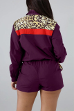 Red Casual Fashion Sports Leopard Stitching Two-Piece Suit