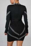 Black Sexy Fashion V-neck Long Sleeve Dress