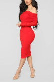 Red Fashion Long Sleeve Off Shoulder Dress