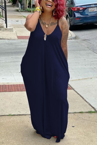 Dark Blue Sexy Casual Loose Sling Dress