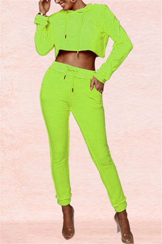 Fluorescent Green Fashion Leisure Autumn Sports Two Sets