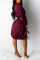 Wine Red Casual lantern sleeve Long Sleeves O neck Lantern skirt Knee-Length Solid Casual Dresses