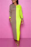 Multicolor Stylish Casual Solid Color Stitching Long Sleeve Dress