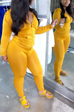 Yellow Casual Hooded Tight-Fitting Sports Two-Piece Suit