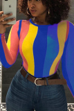 Multi-color Casual Striped Long Sleeve T-shirt