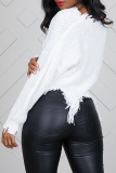White Casual Tassel Design Blending Sweaters
