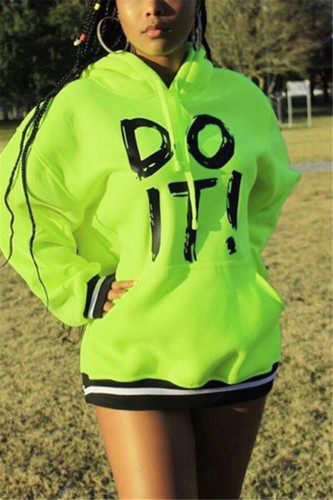Fluorescent green Fashion Casual Hooded Long Sleeve Dress