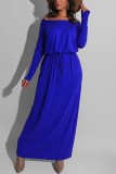 Blue Milk. Celebrities Off The Shoulder Long Sleeves One word collar Step Skirt Ankle-Length Solid 