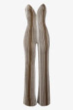 Coffee Sexy Sleeveless Strapless Jumpsuit（Without Belt）