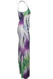 purple Fashion Sexy Tank Sleeveless O neck Asymmetrical Floor-Length Print Patchwork Club Dresse