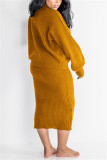 Orange Fashion Sexy Turtleneck Solid Color Long Sleeve Two-Piece Suit