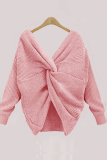 Pink Fashion Halter V-Neck Knotted Sweater