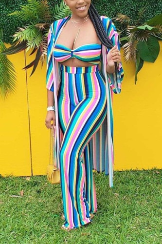Multicolor Sexy Printing Stripe Three-piece Set